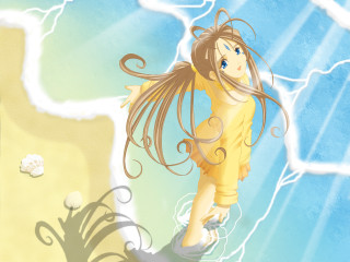 Girl yellow dress flying beach - metaphysical painting free wallpaper