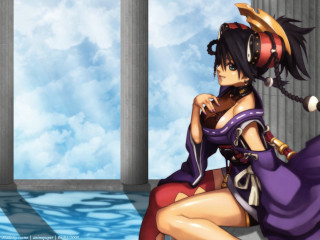 Woman purple dress chair pillar - pillar free wallpaper