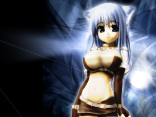 Cartoon cat ears blue hair 2 - big breast free wallpaper