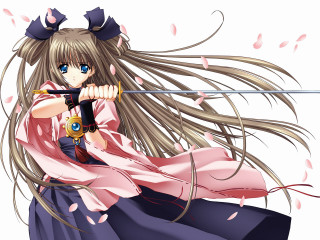 Woman sword pink dress anime - long hair holding free wallpaper