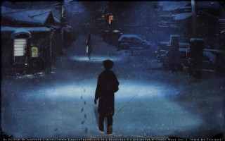 Snow alley night streetlight building - ufotable free wallpaper