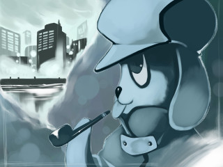 Dog pipe city river furry - a cartoon of a dog free wallpaper
