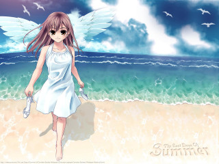 Girl white dress beach bird - summer free wallpaper for desktop