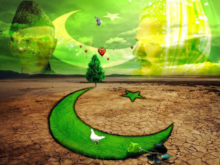Green crescent landscape tree stars - free cyberpunk wallpaper