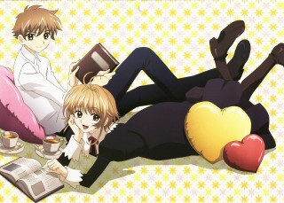 Couple reading coffee heart remodernism - a poster free wallpaper
