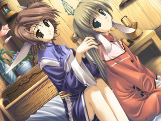 Anime girls sitting bed sheets - top of a bed next free wallpaper
