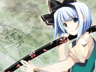 Blue hair girl umbrella hat - blue hair holding free wallpaper
