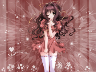 Girl red dress anime flowers - a red dress free wallpaper