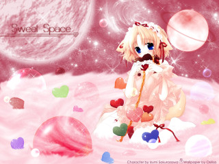 Girl moustache pink hearts space - a pink surface free wallpaper