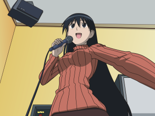 Woman red sweater singing microphone - promotional image free wallpaper