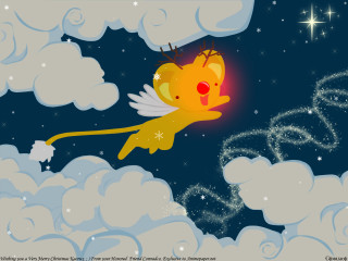 Yellow bird flying stars clouds - a cartoon free wallpaper