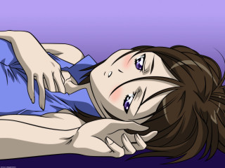 Woman anime blush purple background - half body free wallpaper