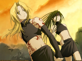 Blonde anime girls tattoos sunset - a sunset background free wallpaper