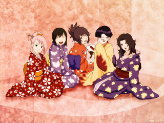 Asian women kimono geisha pink - the ground together free wallpaper