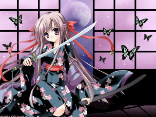Gothic anime woman sword butterflies - butterfly free wallpaper