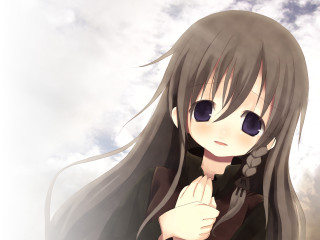 Girl long hair blue eyes 4 - a cloudy sky free wallpaper