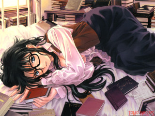 Woman lying books bag ayako - a woman free wallpaper