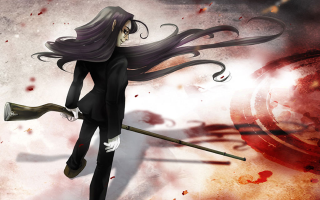 Woman gothic eldritch blooded knife - a black outfit holding free wallpaper