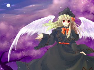 Anime witch angel wings purple - a anime character free wallpaper