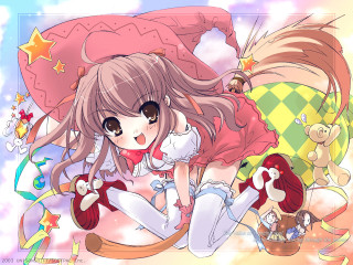 Girl longhair pinkdress stuffedanimals anime - stuffed free wallpaper