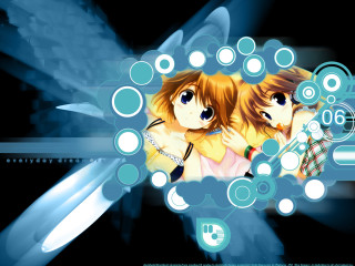 Anime hugging bubbles blue background - net art free wallpaper