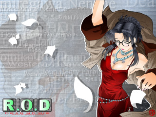 Red dress glasses cityscape portrait - anime visual free wallpaper