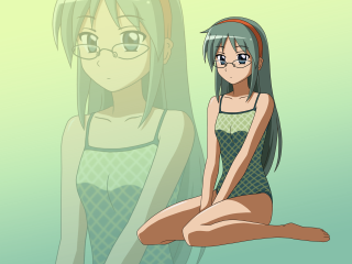 Girl glasses green background anime - anime free wallpaper