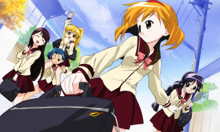 Schoolgirls uniforms luggage background gun - school uniform free wallpaper
