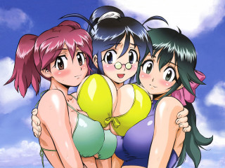 Three girls balloons bathing suits - balloon free wallpaper