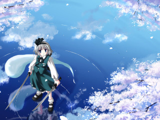 Anime girl green dress white 2 - ski free wallpaper