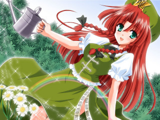 Girl green dress hat rainbow - cheerful free wallpaper