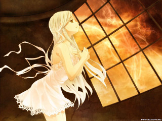 Girl white dress window long 2 - a long white hair free wallpaper