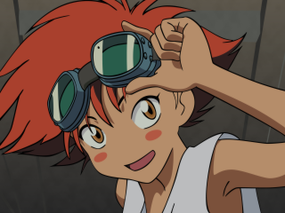 Redhair girl goggles blush bandaid - something free wallpaper