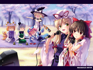 Anime girls singing snow male - behind them free wallpaper