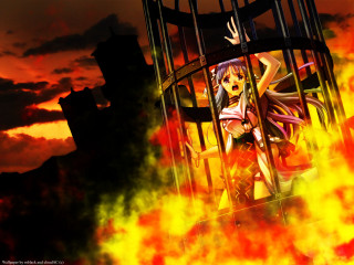 Girl cage fire sky autumn - yellow free wallpaper
