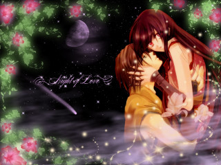 Hugging couple moon flowers fireworks - a moon in the background free wallpaper