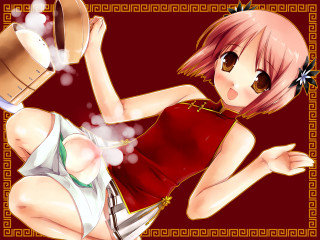 Red dress woman tea knife - fei danxu free wallpaper