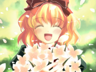 Girl flower bouquet smile green - a green background behind her free wallpaper