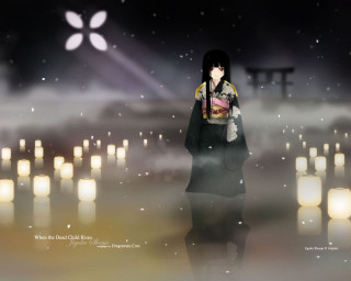 Gothic anime woman candles butterfly - the dark night sky free wallpaper