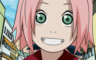 Girl pinkhair greeneyes city plasticien - a city street free wallpaper