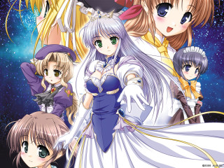 Anime girls white dresses stars - a detailed drawing free wallpaper