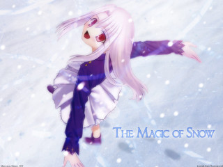 Anime whitehair purpleoutfit snow flying - a anime character free wallpaper