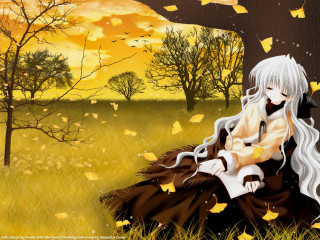 Gothic anime woman leaves tree - gothic free wallpaper