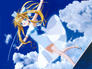 Girl flying kite cloudy sky - cloud behind her free wallpaper