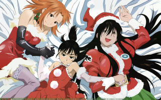 Anime christmas costumes group holding - a white background free wallpaper for desktop