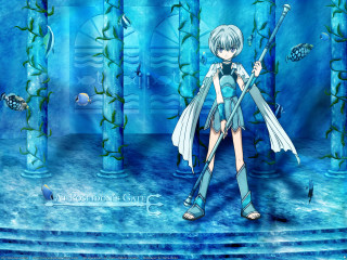 Anime blue fish corals sword - the wall and floor free wallpaper