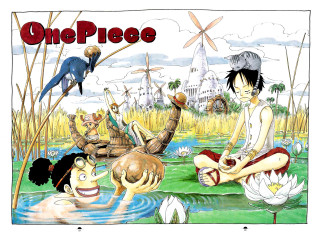 Girl pond boat windmill lily - a cartoon of a girl free wallpaper