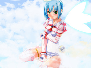Anime girl blue hair green 3 - blue hair free wallpaper
