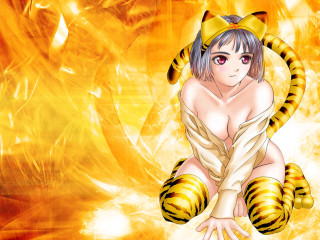 Woman tiger tail yellow background - a yellow ribbon free wallpaper