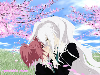 Anime flowers field kiss spring - anime art free wallpaper